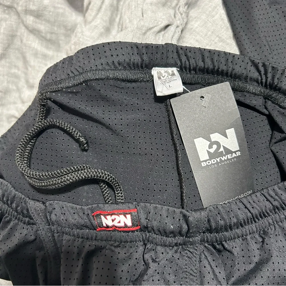 N2N Bodywear Black Sheer Mesh Pouch Tights Large NWT